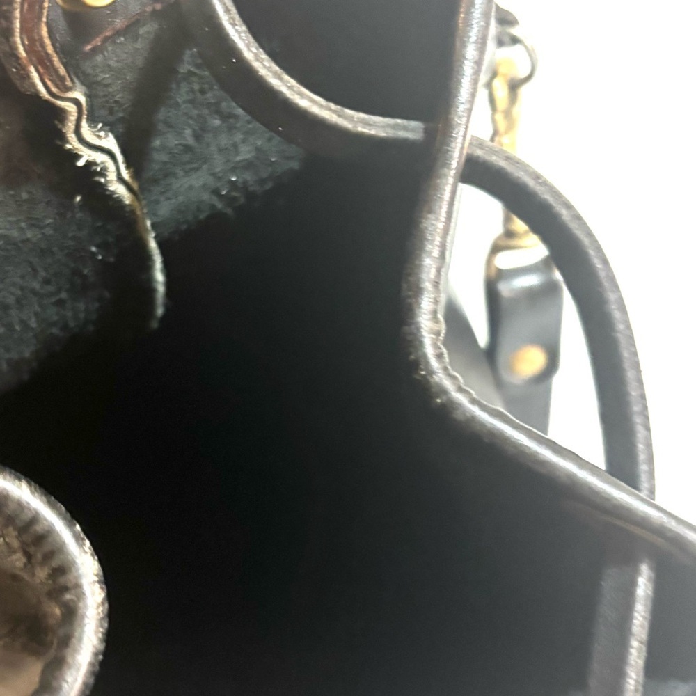 Vintage unisex Black Leather Drawstring Backpack - Casual Bag - Picture 5 of 5